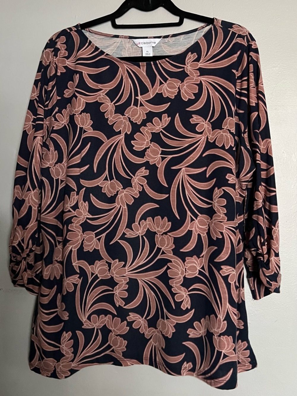 Liz Claiborne Floral Long Sleeve Top Navy Pink Size XL